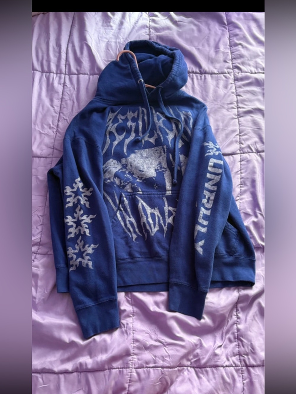 Men's Blue Graphic Pullover Hoodie - Snowflake Sleeve Design